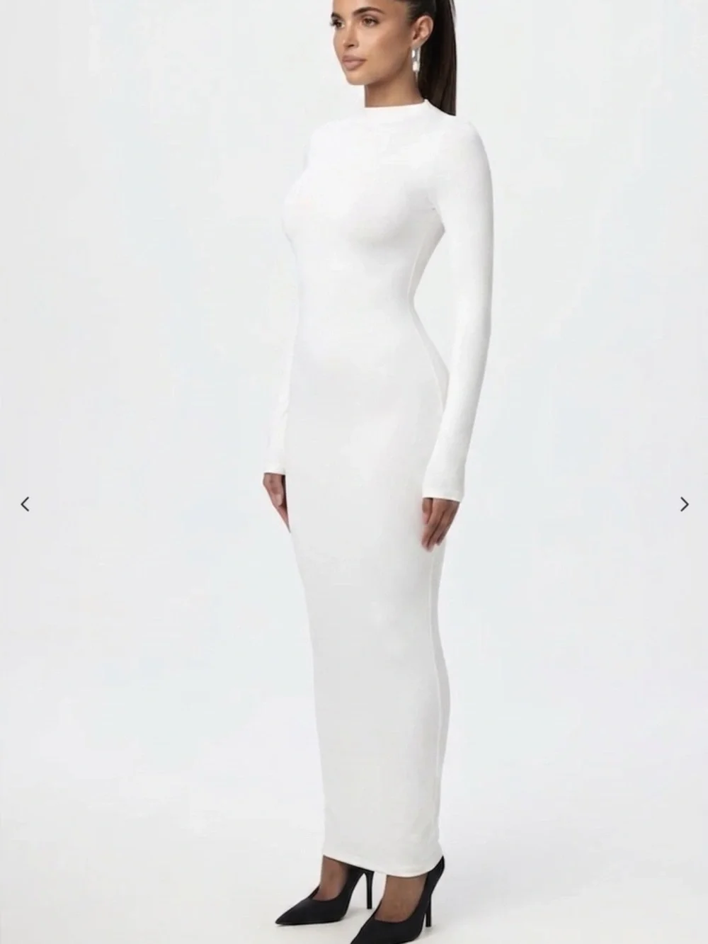 naked wardrobe long sleeve dress Plunge Neck Long Sleeve Stretch Jersey Maxi Dress (Women)